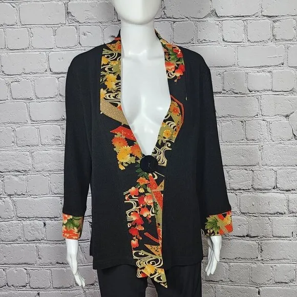 Soft Surroundings Kimono-Style Black Knit Coat, Women's Medium