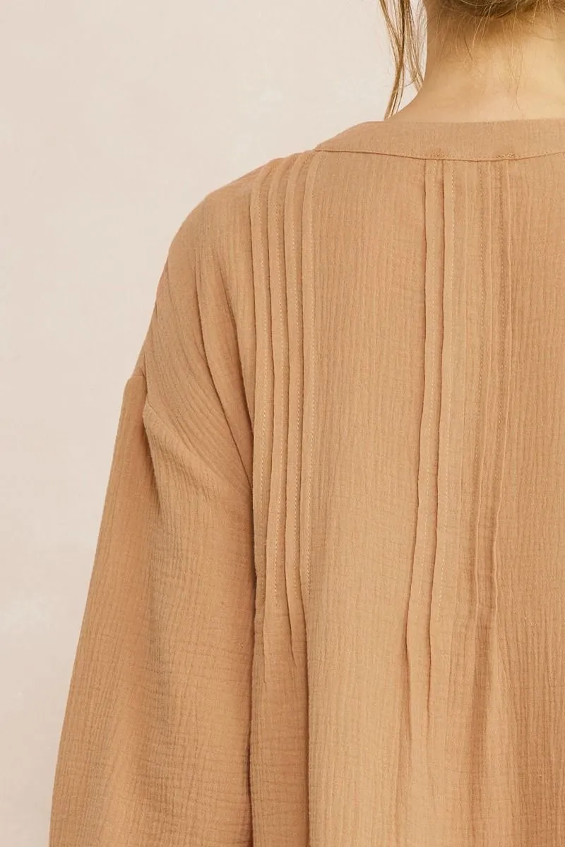 Solid Textured Long Sleeve Dress {Camel}