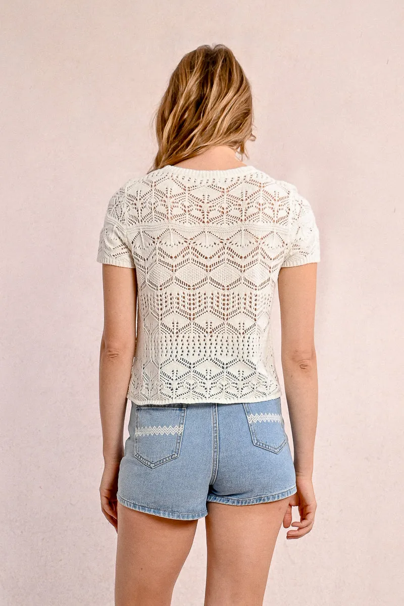 S/S Textured Sweater - Off White
