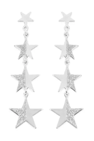 STAR TEXTURED LINK DANGLING EARRINGS-SILVER