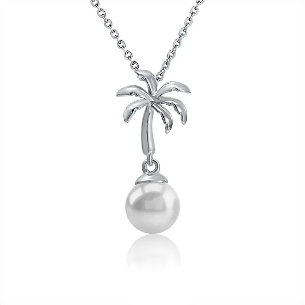 Sterling Silver Alamea Hawaii Pearl Palm Tree Pendant