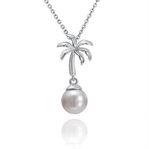 Sterling Silver Alamea Hawaii Pearl Palm Tree Pendant