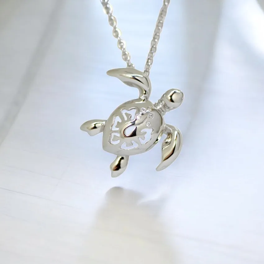 Sterling Silver Alamea Hibiscus Sea Turtle Pendant