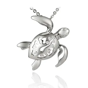 Sterling Silver Alamea Hibiscus Sea Turtle Pendant