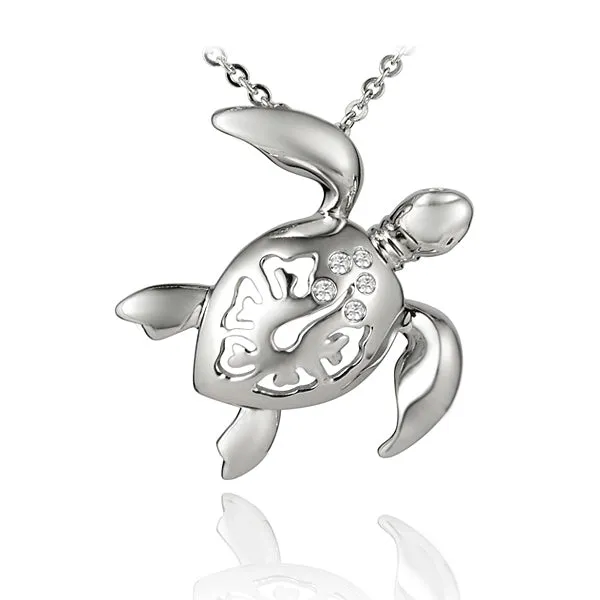 Sterling Silver Alamea Hibiscus Sea Turtle Pendant
