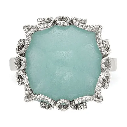 Sterling Silver Cushion Square Amazonite Textured Filigree Ring