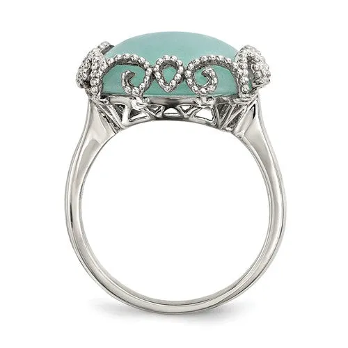 Sterling Silver Cushion Square Amazonite Textured Filigree Ring