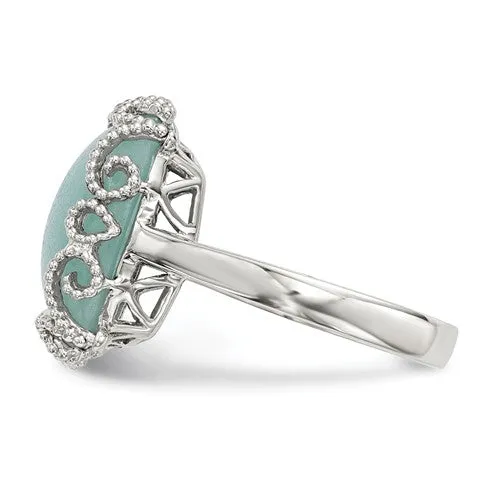 Sterling Silver Cushion Square Amazonite Textured Filigree Ring