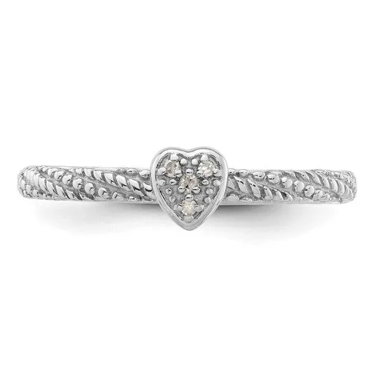 Sterling Silver Diamond Stackable Expressions Textured Heart Ring