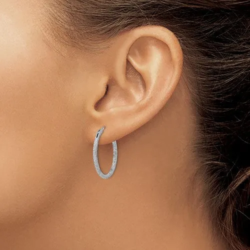 Sterling Silver Laser Sparkle Textured 2mm Endless Earrings - 26mm