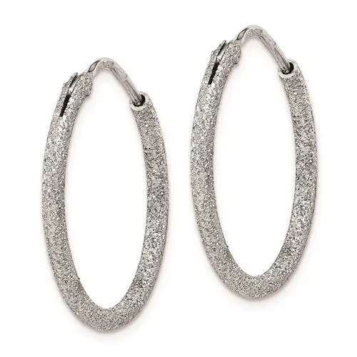 Sterling Silver Laser Sparkle Textured 2mm Endless Earrings - 26mm