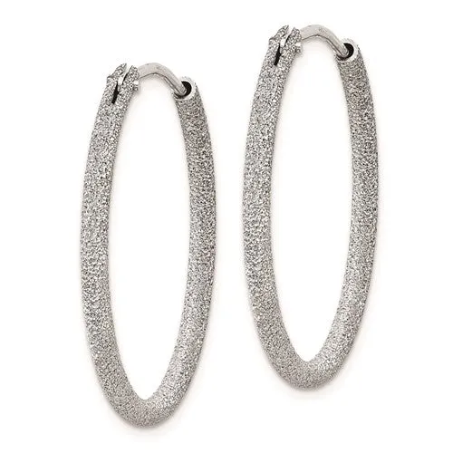 Sterling Silver Laser Sparkle Textured 2mm Endless Earrings - 32mm