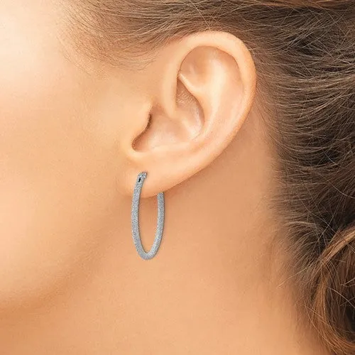 Sterling Silver Laser Sparkle Textured 2mm Endless Earrings - 32mm