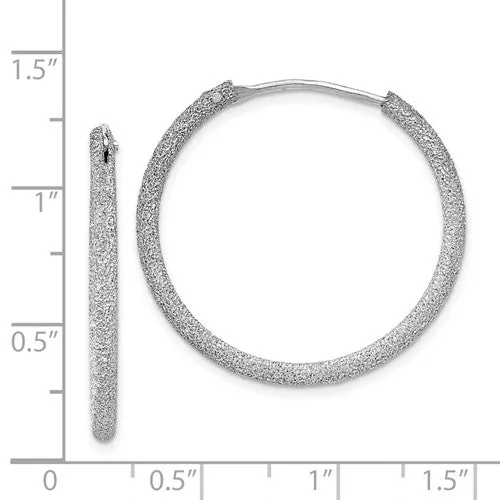 Sterling Silver Laser Sparkle Textured 2mm Endless Earrings - 32mm