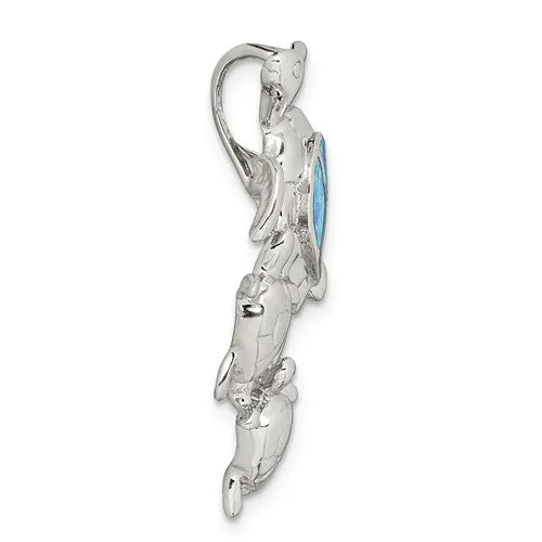 Sterling Silver Paua Abalone Textured Turtle Slide Pendant
