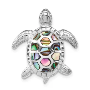 Sterling Silver Paua Abalone Textured Turtle Slide Pendant