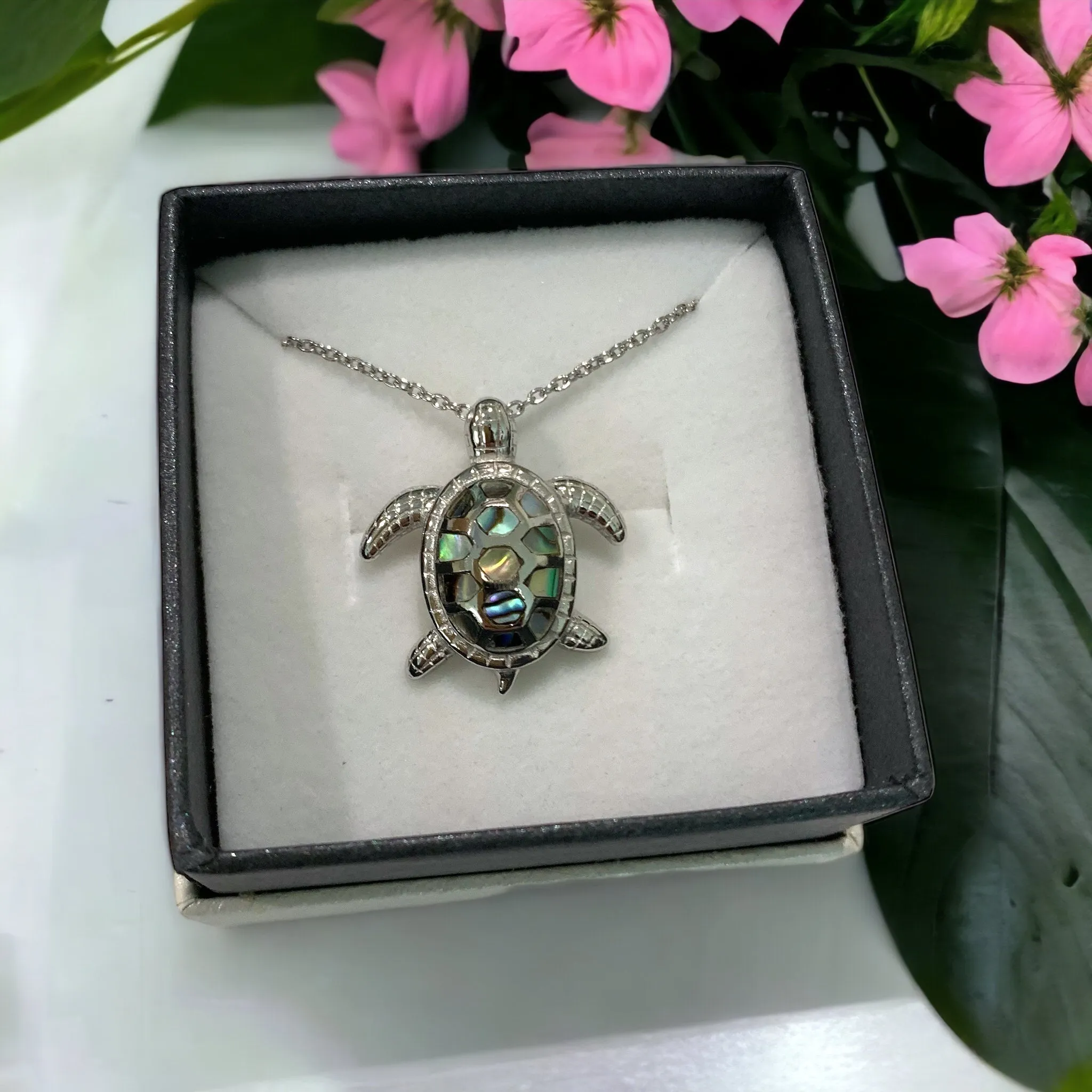 Sterling Silver Paua Abalone Textured Turtle Slide Pendant