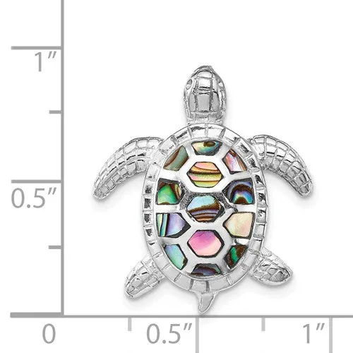 Sterling Silver Paua Abalone Textured Turtle Slide Pendant