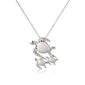 Sterling Silver Sea Turtle Sea Turtle with 2 Babies Pendant