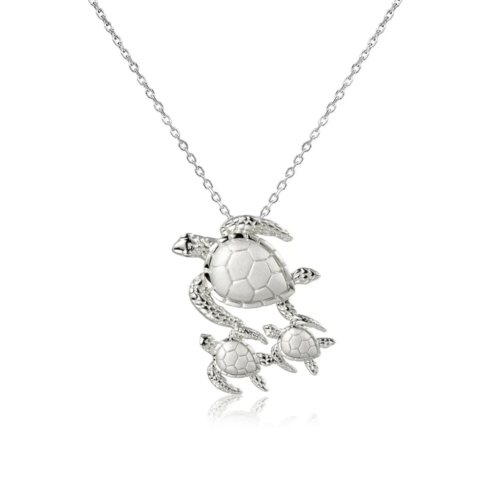 Sterling Silver Sea Turtle Sea Turtle with 2 Babies Pendant