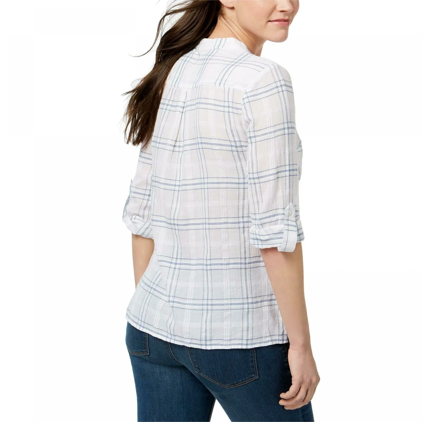 Style & Co. Women's Petite Cotton Textured Roll Tab Long Sleeve Shirt