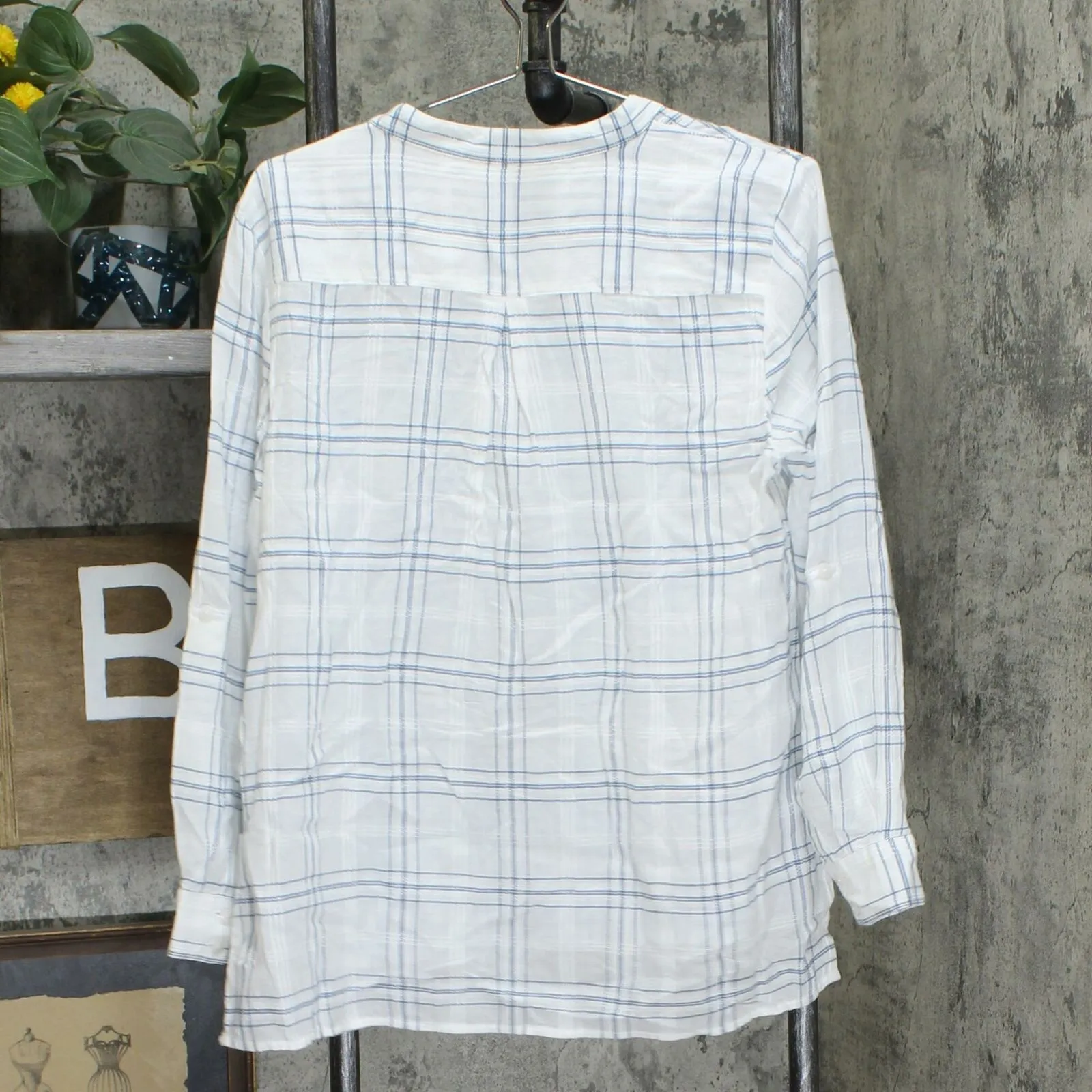 Style & Co. Women's Petite Cotton Textured Roll Tab Long Sleeve Shirt