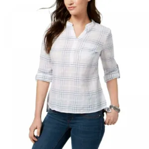 Style & Co. Women's Petite Cotton Textured Roll Tab Long Sleeve Shirt