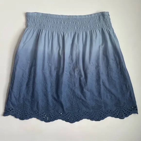 Sundance Ombre Blue Embroidered Summer Skies Women's Lined Skirt Plus Size 16