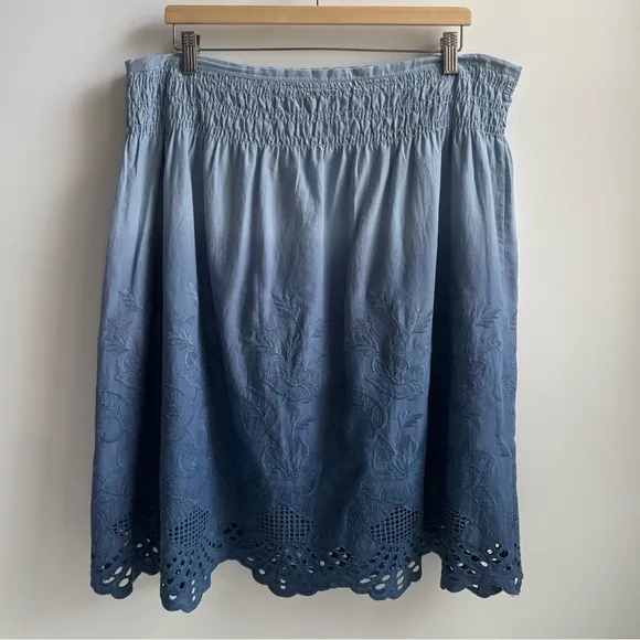 Sundance Ombre Blue Embroidered Summer Skies Women's Lined Skirt Plus Size 16
