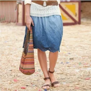 Sundance Ombre Blue Embroidered Summer Skies Women's Lined Skirt Plus Size 16
