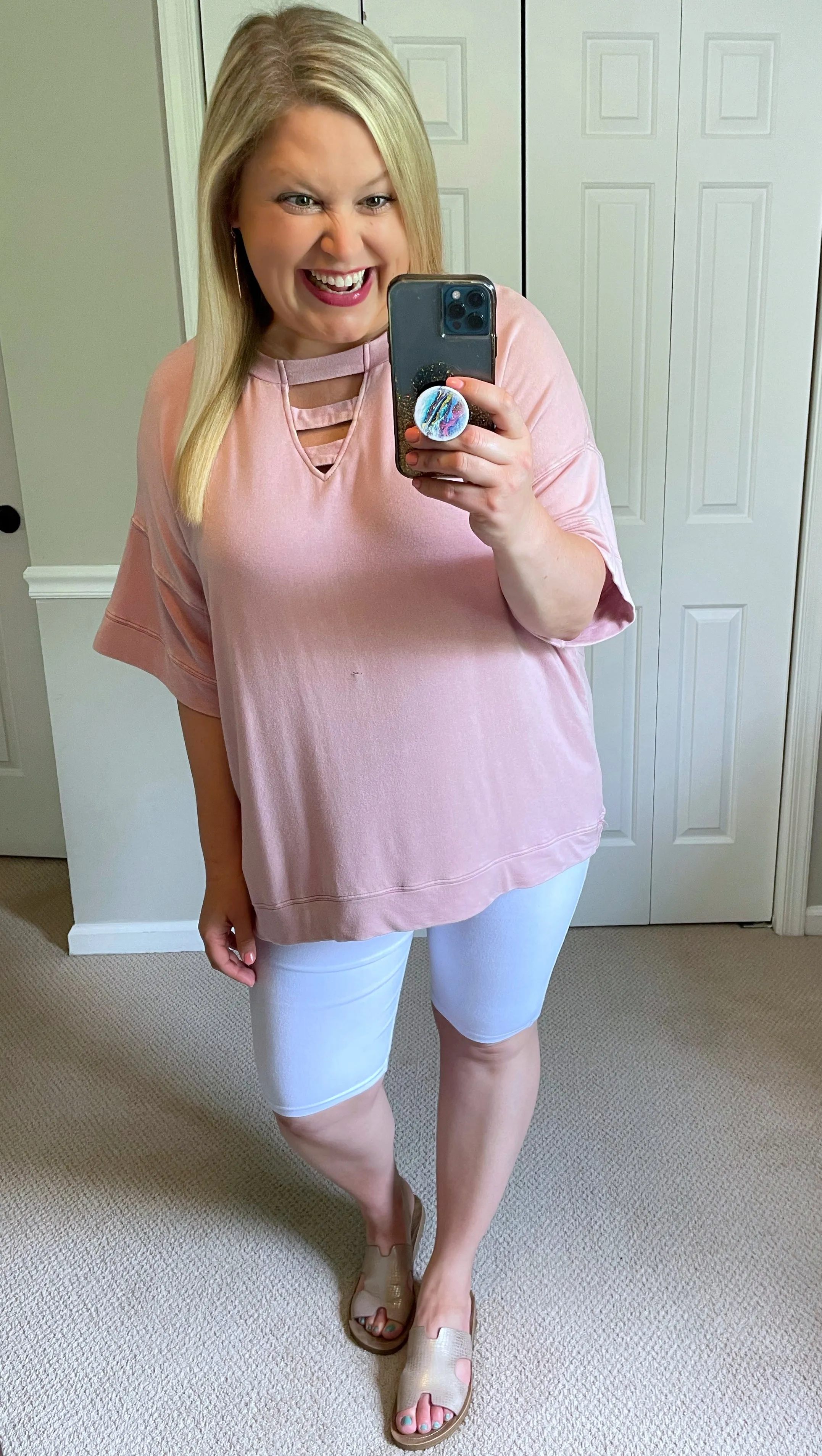 Super Soft Sweatshirt Top with Ladder Neck Detail in Blush