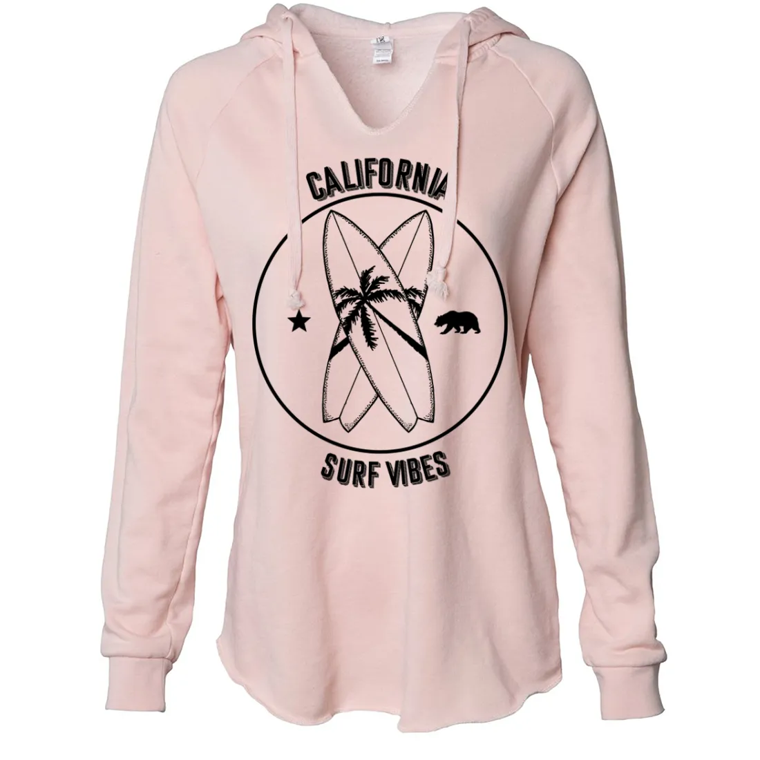 Surf Vibes Black Print Women's Soft Hooded Pullover