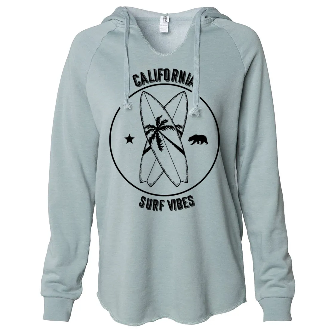 Surf Vibes Black Print Women's Soft Hooded Pullover