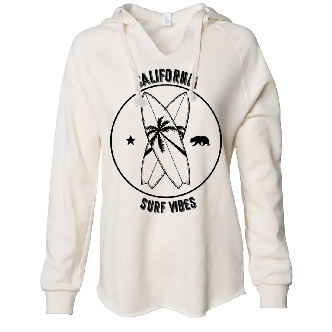 Surf Vibes Black Print Women's Soft Hooded Pullover