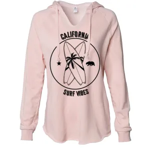 Surf Vibes Black Print Women's Soft Hooded Pullover