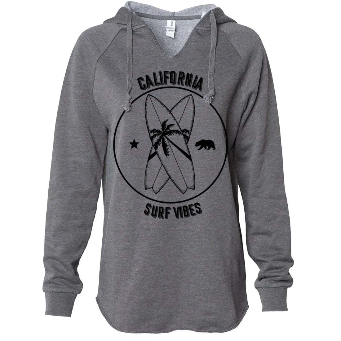 Surf Vibes Black Print Women's Soft Hooded Pullover