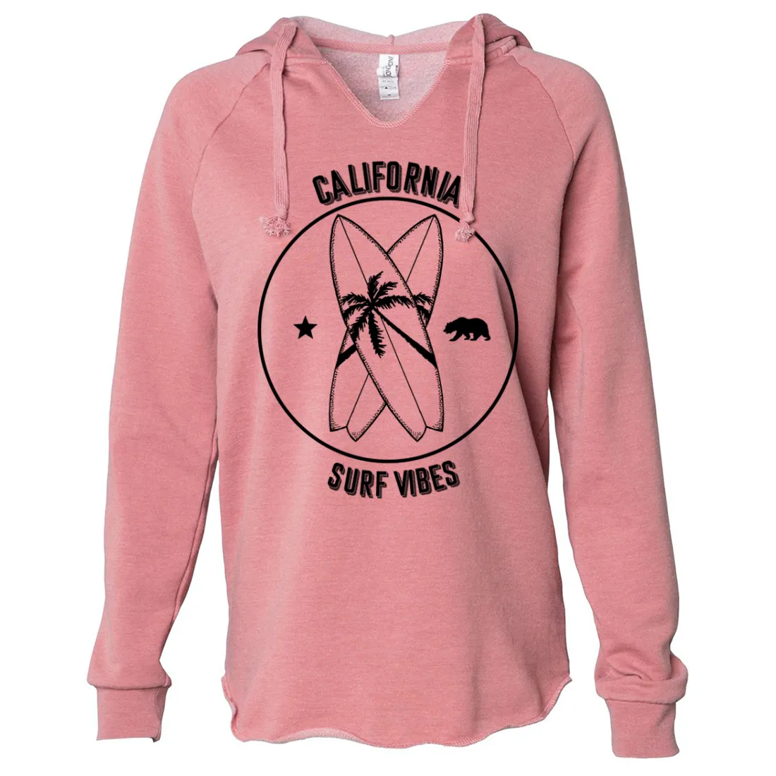 Surf Vibes Black Print Women's Soft Hooded Pullover