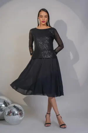 Taareef Trail Midi Black Dress