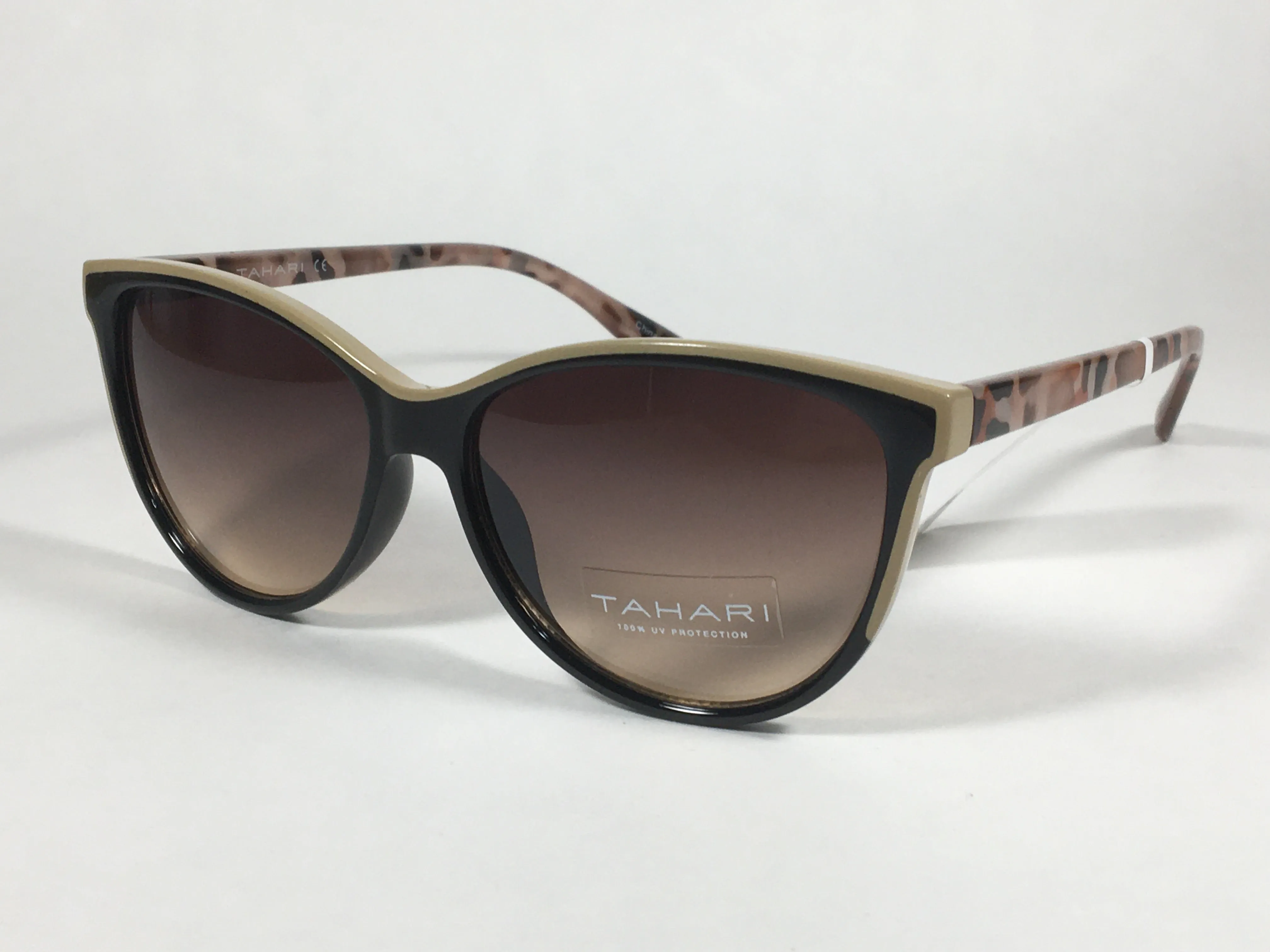 Tahari Cat Eye Sunglasses Two Tone Tan Milk Tortoise Brown Gradient Lens TH777 OXND