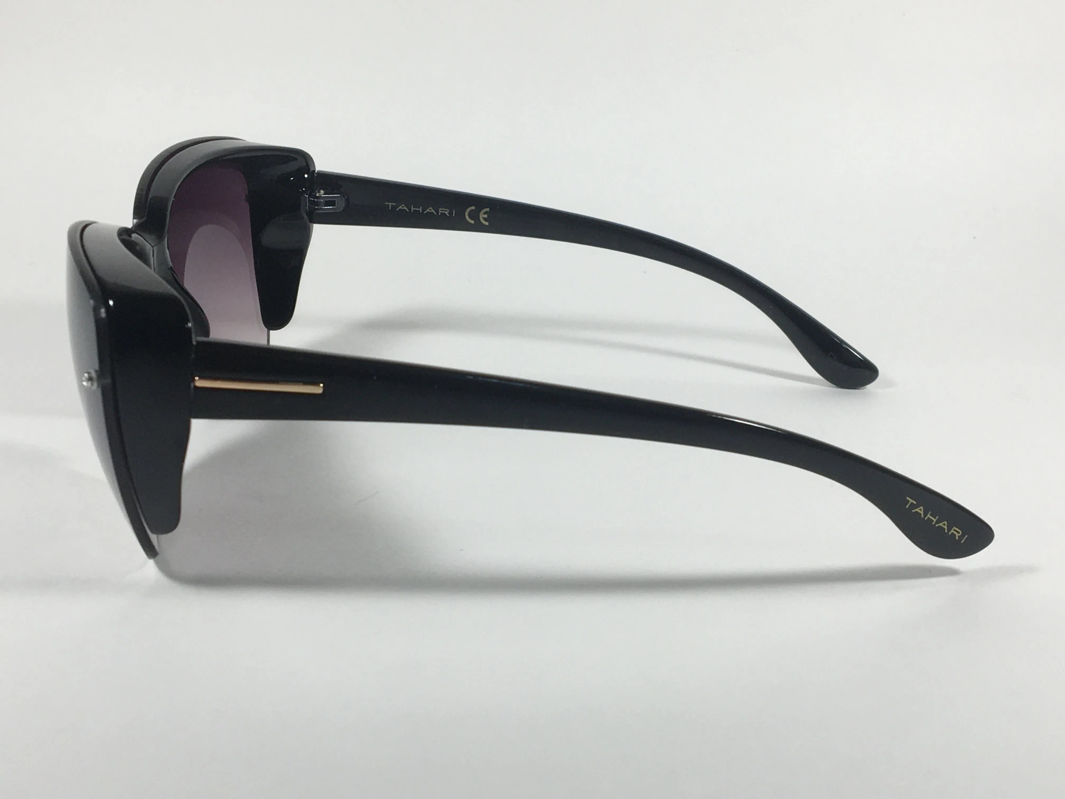 Tahari Shield Cat Eye Sunglasses Black Frame Smoke Gray Gradient Lens TH705 OX