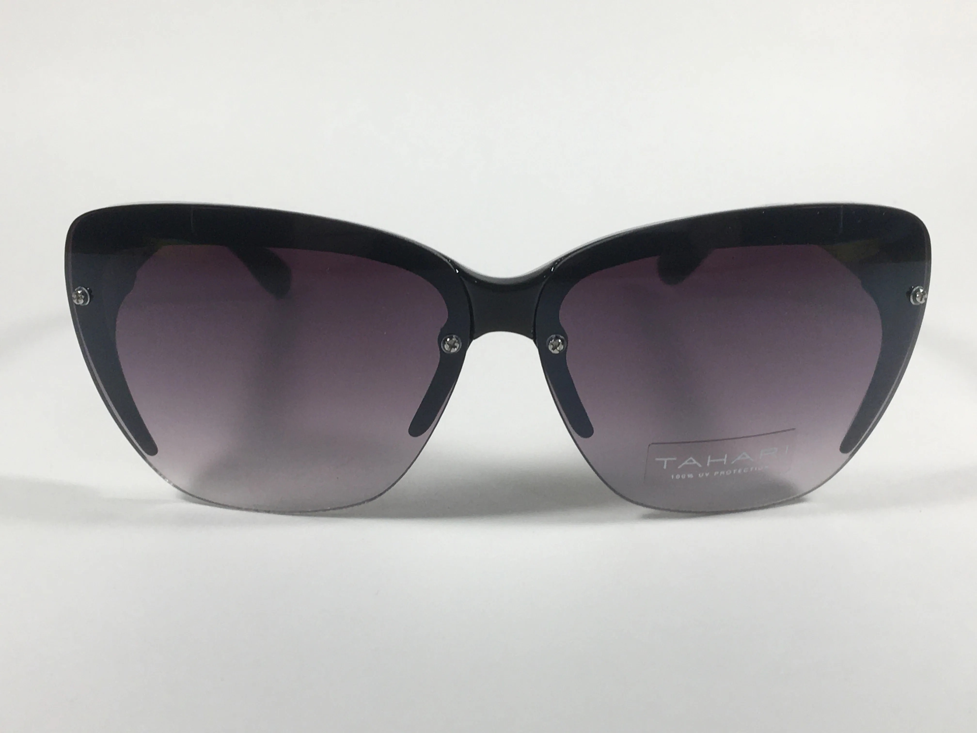 Tahari Shield Cat Eye Sunglasses Black Frame Smoke Gray Gradient Lens TH705 OX