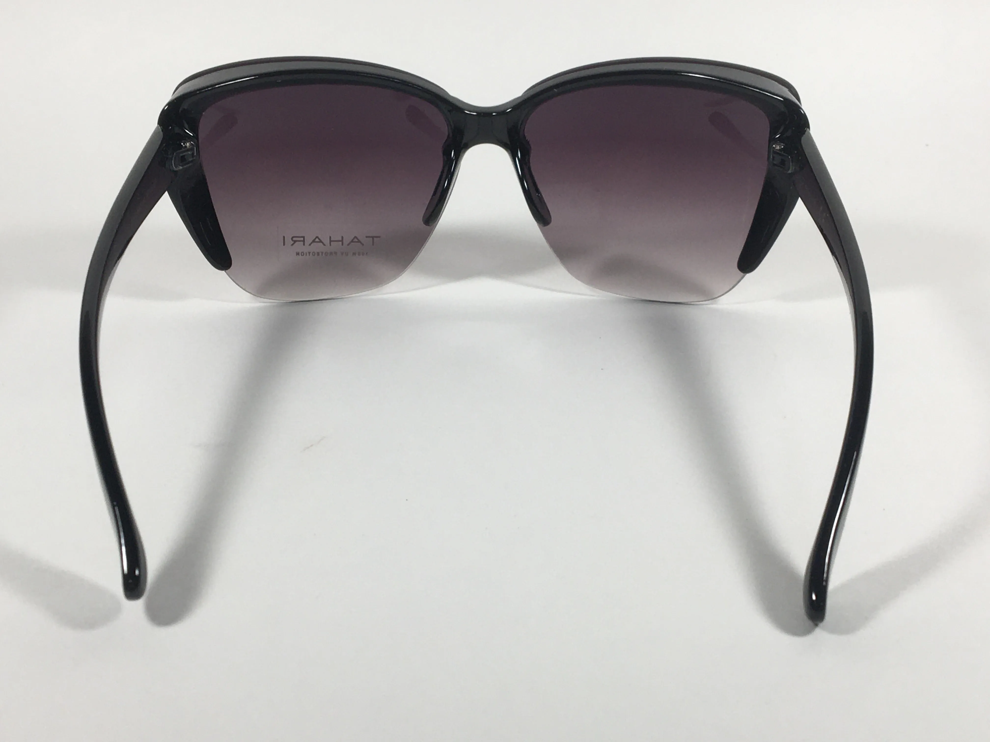 Tahari Shield Cat Eye Sunglasses Black Frame Smoke Gray Gradient Lens TH705 OX