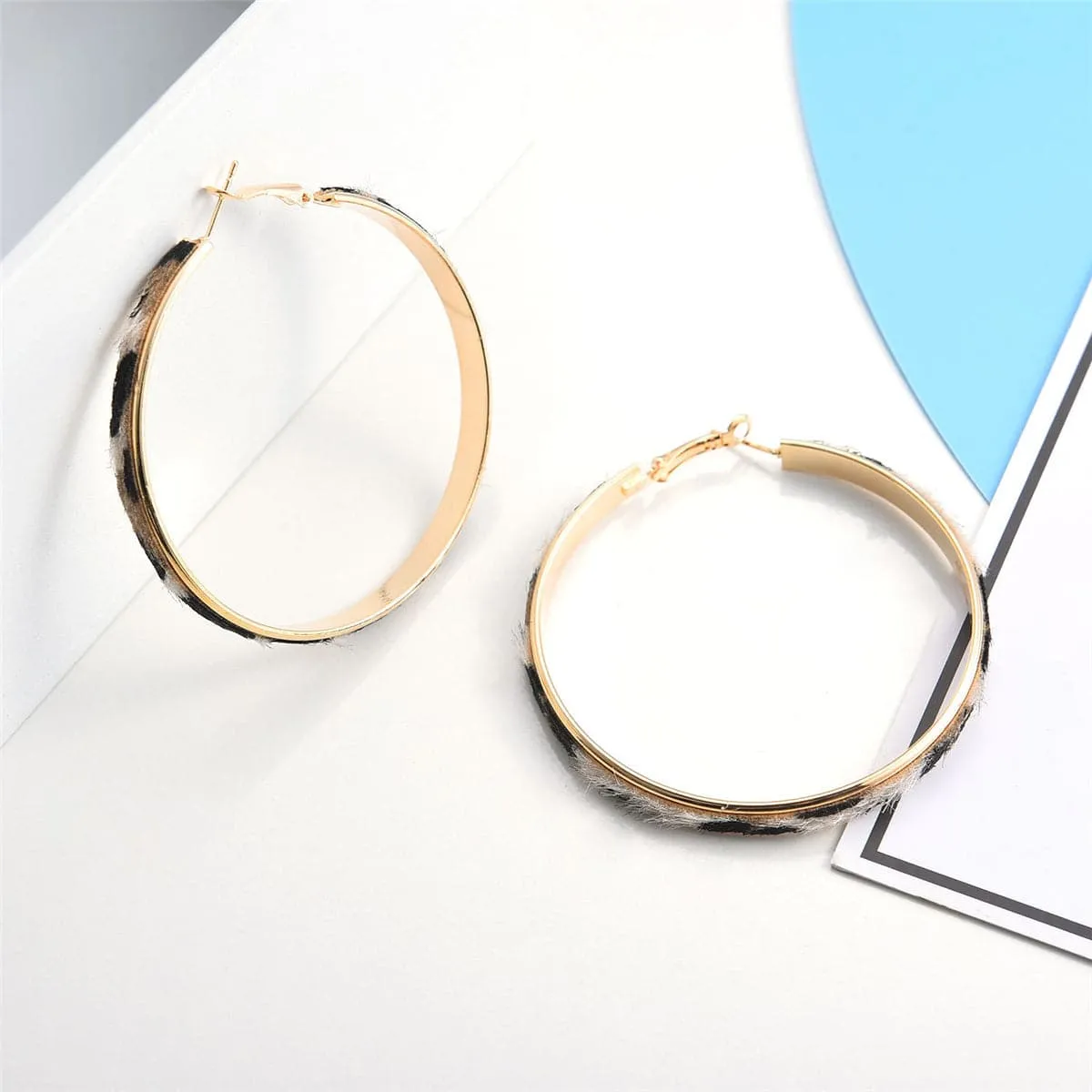 Tan & 18K Gold-Plated Leopard Hoop Earrings