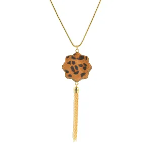 Tan Polyurethane & 18K Gold-Plated Leopard Flower Tassel Pendant Necklace