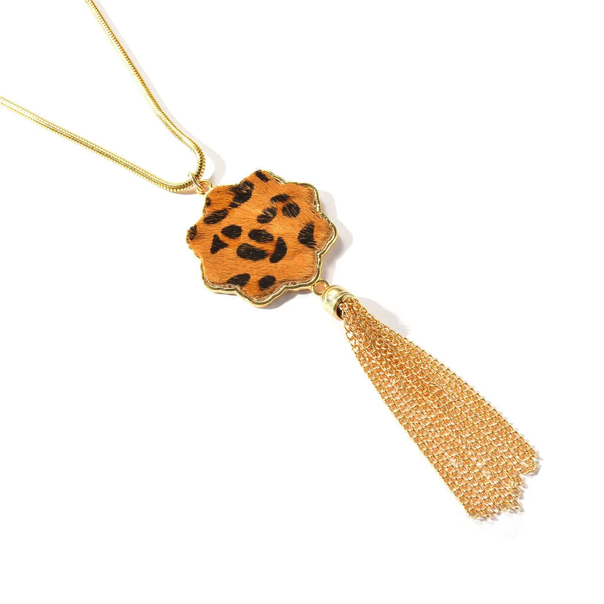 Tan Polyurethane & 18K Gold-Plated Leopard Flower Tassel Pendant Necklace