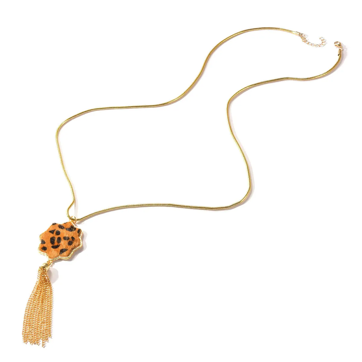 Tan Polyurethane & 18K Gold-Plated Leopard Flower Tassel Pendant Necklace