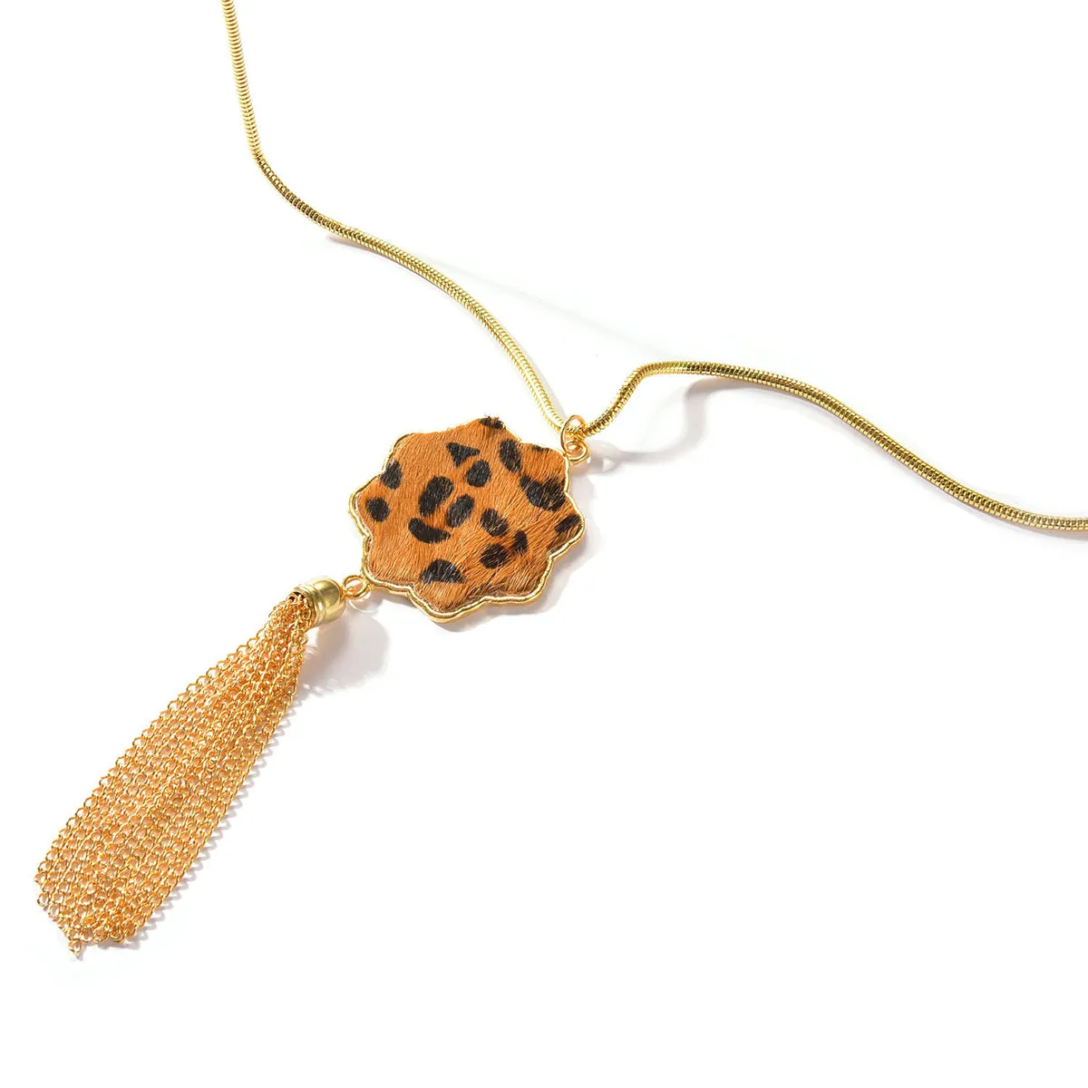 Tan Polyurethane & 18K Gold-Plated Leopard Flower Tassel Pendant Necklace
