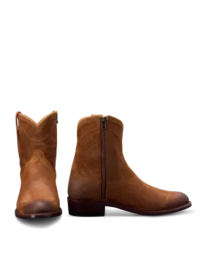 Tan Suede Leather Barstow Slip On Zipper Western Cowboy Boots - Cowboy Boots