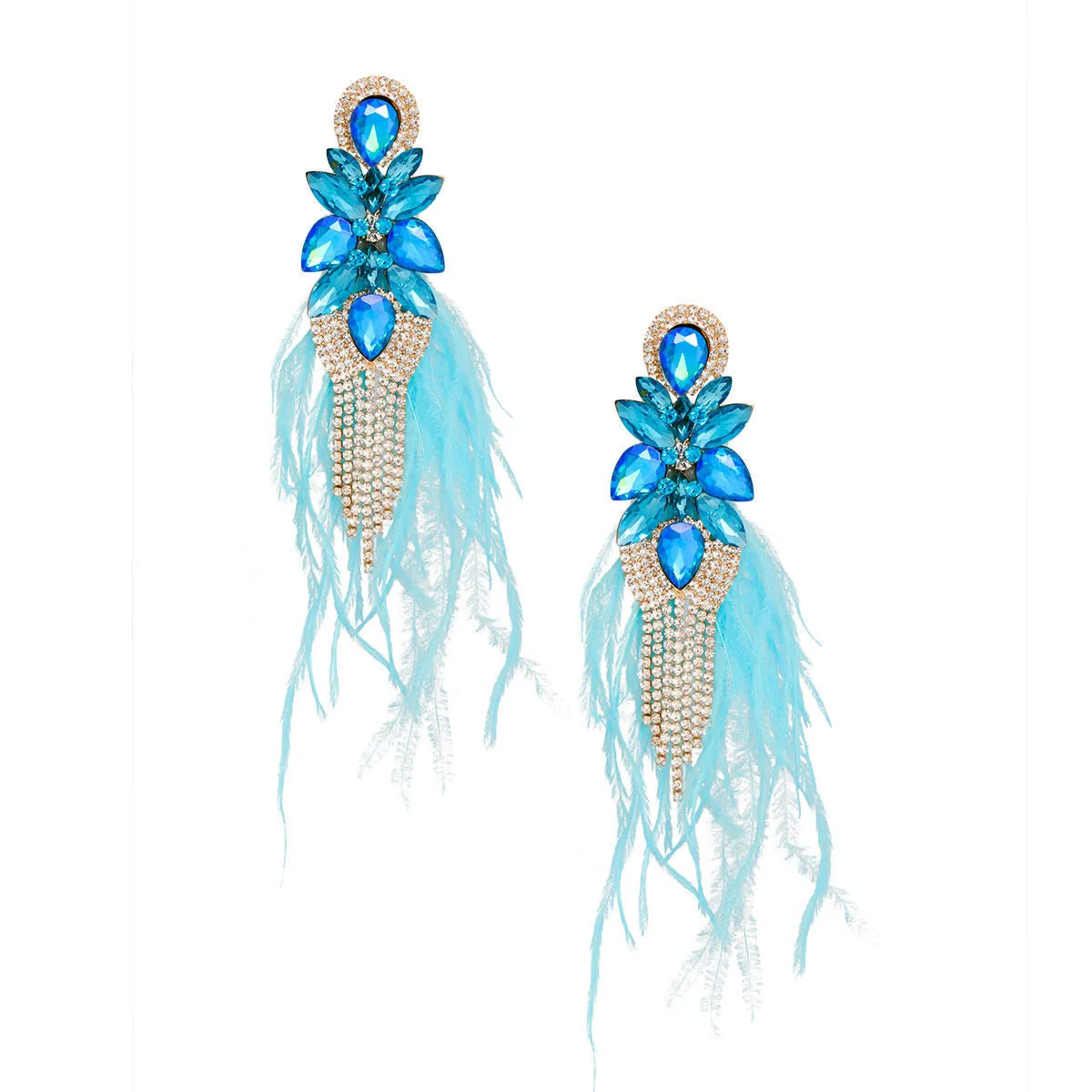 Tassel Blue Feather Glass Earrings
