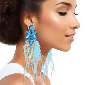 Tassel Blue Feather Glass Earrings